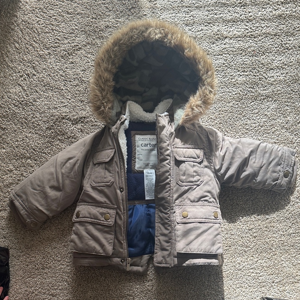Carter's Brown Hooded Jacket with Faux Fur